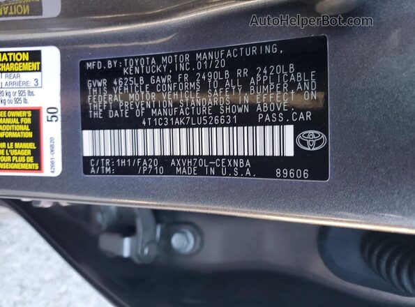 4T1C31AK7LU526631 2020 TOYOTA CAMRY Gray VIN կոդի պիտակի տեսք