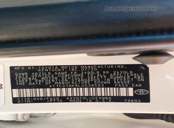 4T1C31AK8LU538593 2020 TOYOTA CAMRY Белый Вид подкапотного пространства