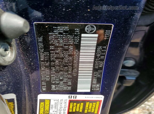 4T1DA1ABXMU004054 2021 TOYOTA AVALON Blue ძრავის განყოფილების ხედი