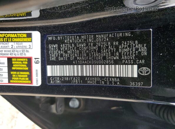 4T1DAACK0SU002856 2025 TOYOTA CAMRY Black Вид підкапотного простору