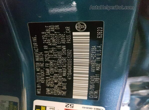 4T1DAACK0SU512902 2025 TOYOTA CAMRY Синий Вид подкапотного пространства