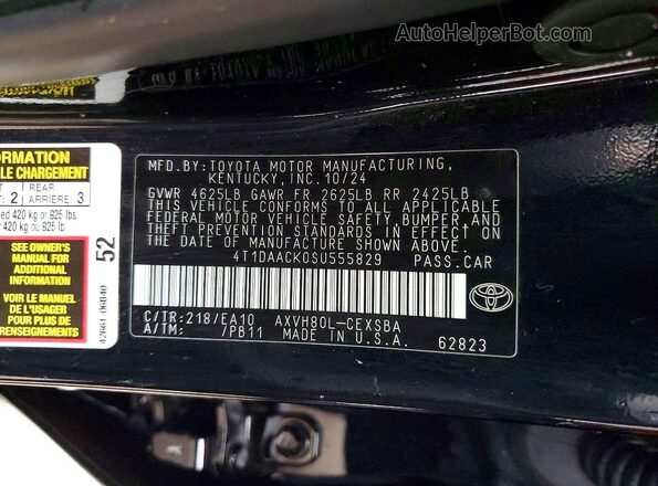 4T1DAACK0SU555829 2025 TOYOTA CAMRY Black Շարժիչի բաժամունքի տեսք