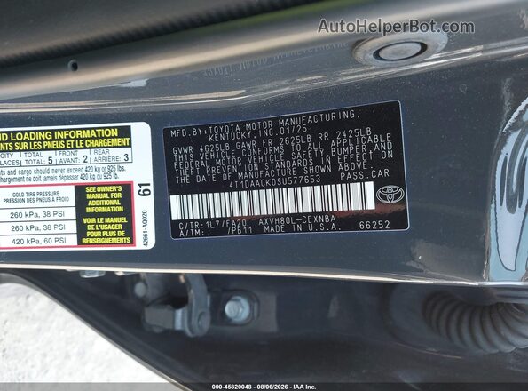 4T1DAACK0SU577653 2025 TOYOTA CAMRY Gray Вид підкапотного простору