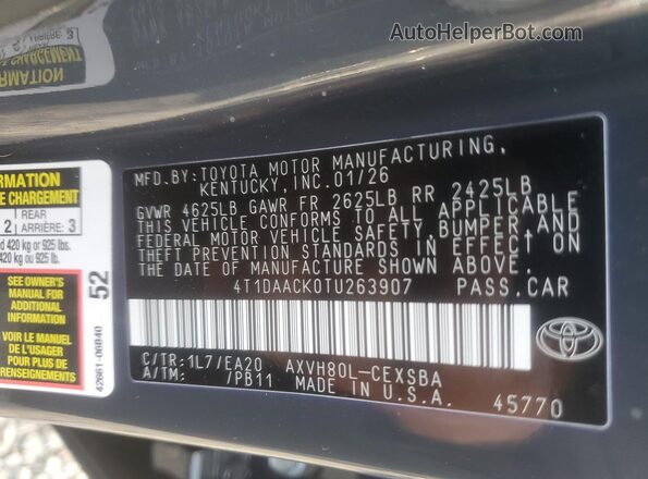 4T1DAACK0TU263907 2026 TOYOTA CAMRY Gray Շարժիչի բաժամունքի տեսք