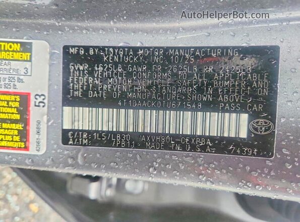 4T1DAACK0TU671548 2026 TOYOTA CAMRY Gray ძრავის განყოფილების ხედი
