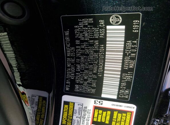 4T1DAACK0TU751044 2026 TOYOTA CAMRY Black VIN sticker view