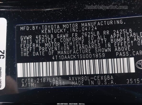 4T1DAACK1SU001859 2025 TOYOTA CAMRY Black Շարժիչի բաժամունքի տեսք