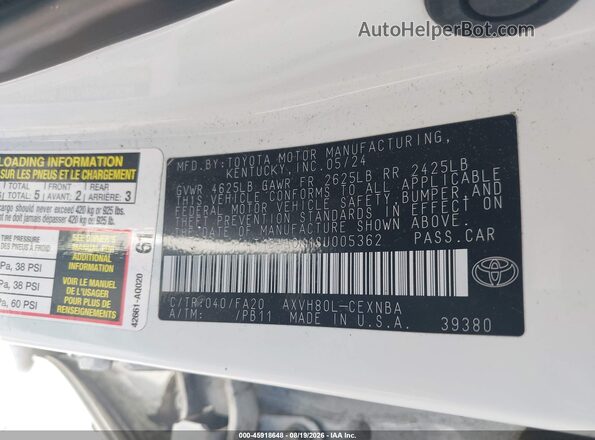 4T1DAACK1SU005362 2025 TOYOTA CAMRY Белый Вид подкапотного пространства