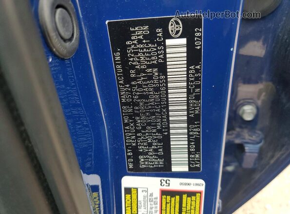 4T1DAACK1SU006558 2025 TOYOTA CAMRY Синий Вид наклейки с VIN-кодом