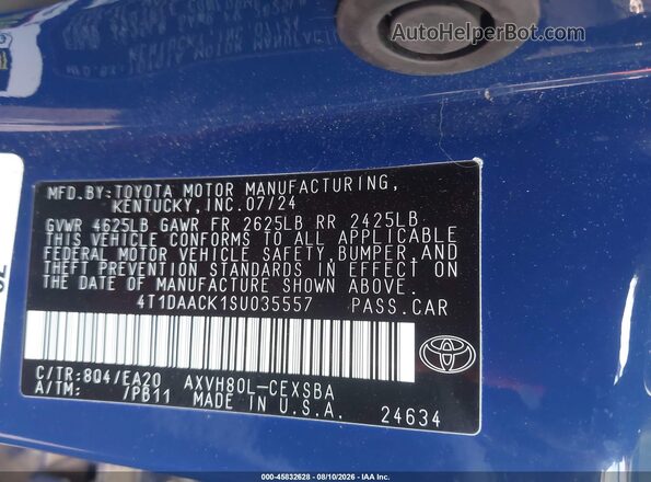 4T1DAACK1SU035557 2025 TOYOTA CAMRY Blue ძრავის განყოფილების ხედი