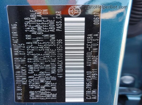 4T1DAACK1SU185796 2025 TOYOTA CAMRY Blue ძრავის განყოფილების ხედი