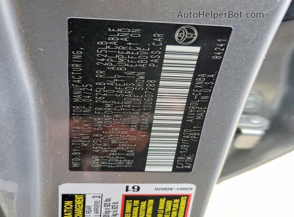 4T1DAACK1SU607288 2025 TOYOTA CAMRY Silver Вид підкапотного простору