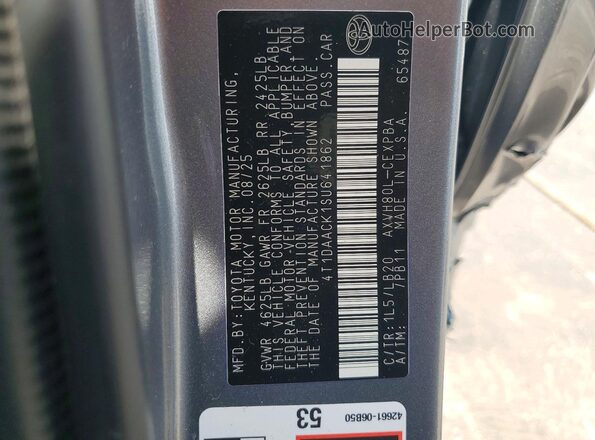 4T1DAACK1SU641862 2025 TOYOTA CAMRY Gray ძრავის განყოფილების ხედი