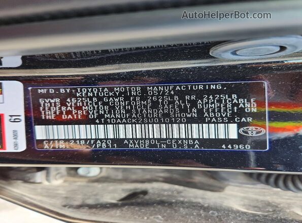 4T1DAACK2SU010120 2025 TOYOTA CAMRY Black VIN կոդի պիտակի տեսք
