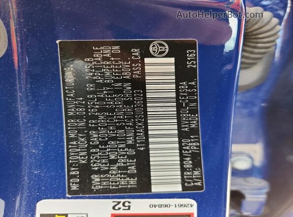 4T1DAACK2SU036023 2025 TOYOTA CAMRY Blue Engine compartment view