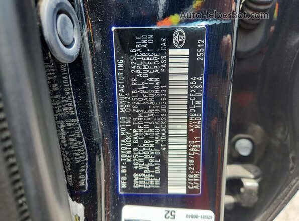 4T1DAACK2SU036331 2025 TOYOTA CAMRY Black Вид наклейки з VIN-кодом