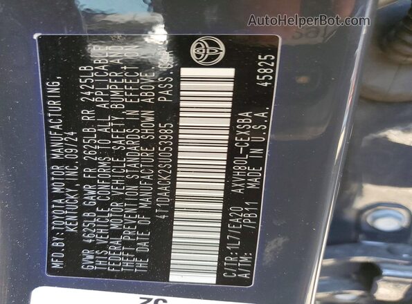 4T1DAACK2SU053985 2025 TOYOTA CAMRY Серый Вид подкапотного пространства