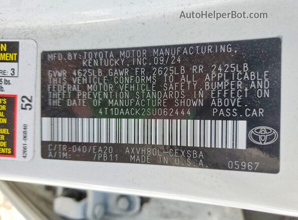 4T1DAACK2SU062444 2025 TOYOTA CAMRY White Vista del compartimento del motor