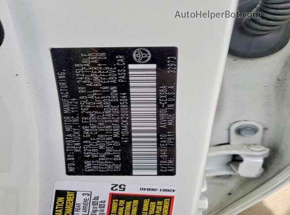 4T1DAACK2SU085044 2025 TOYOTA CAMRY Белый Вид подкапотного пространства