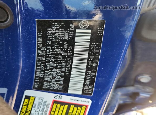 4T1DAACK2SU169784 2025 TOYOTA CAMRY Blue Vista del compartimento del motor