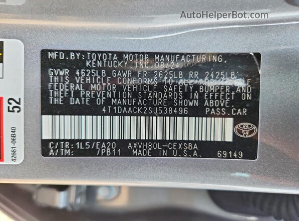 4T1DAACK2SU538496 2025 TOYOTA CAMRY Gray Вид підкапотного простору