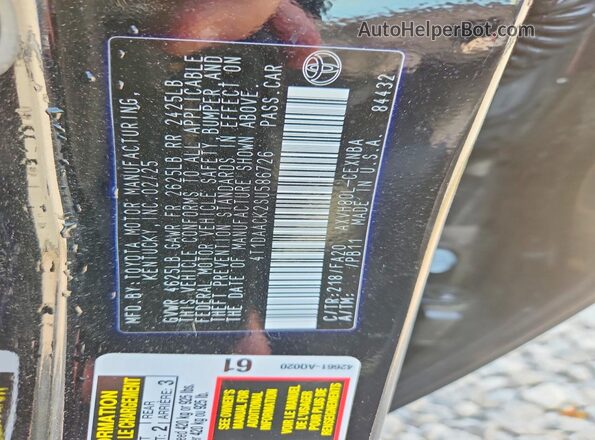 4T1DAACK2SU586726 2025 TOYOTA CAMRY Black VIN sticker view