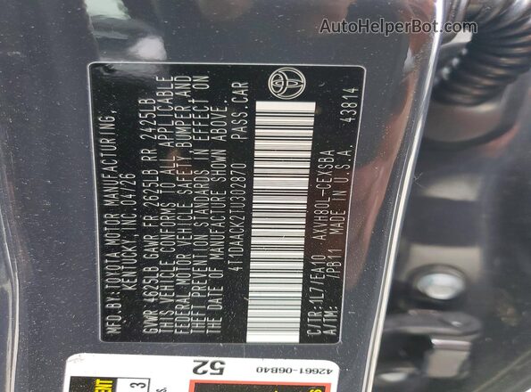 4T1DAACK2TU302870 2026 TOYOTA CAMRY Gray Շարժիչի բաժամունքի տեսք