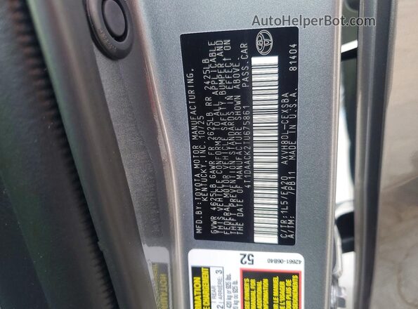 4T1DAACK2TU675861 2026 TOYOTA CAMRY Серый Вид подкапотного пространства