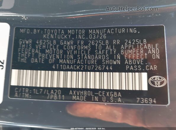 4T1DAACK2TU726744 2026 TOYOTA CAMRY  Widok komory silnika