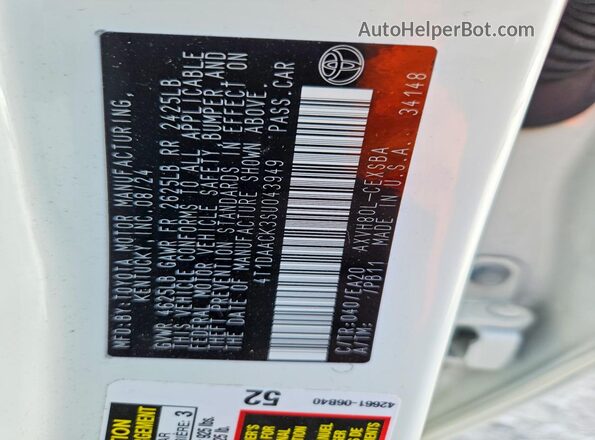 4T1DAACK3SU043949 2025 TOYOTA CAMRY White Engine compartment view