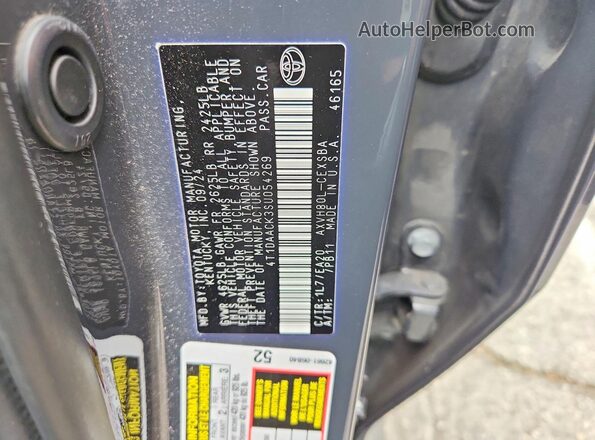 4T1DAACK3SU054269 2025 TOYOTA CAMRY Gray VIN კოდის სტიკერის ხედი