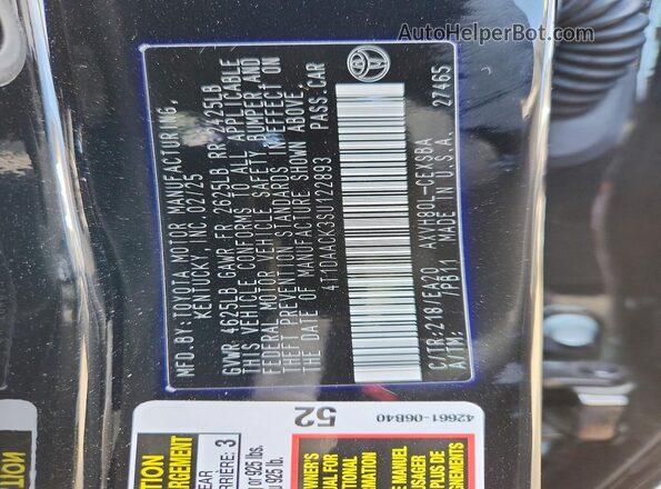 4T1DAACK3SU122893 2025 TOYOTA CAMRY Black Вид підкапотного простору