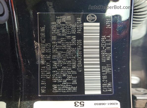 4T1DAACK3SU164206 2025 TOYOTA CAMRY Black Vista de la etiqueta del VIN