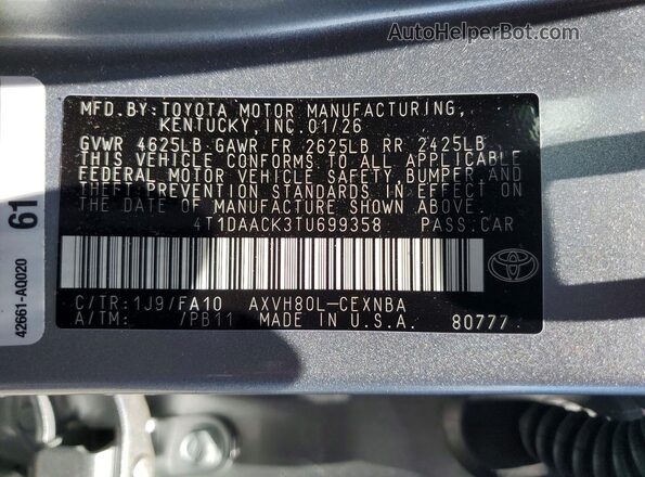 4T1DAACK3TU699358 2026 TOYOTA CAMRY Silver Engine compartment view