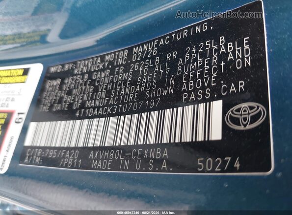 4T1DAACK3TU707197 2026 TOYOTA CAMRY Синий Вид подкапотного пространства