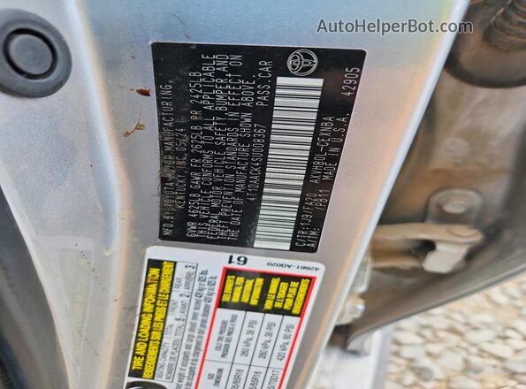 4T1DAACK4SU008367 2025 TOYOTA CAMRY Silver VIN կոդի պիտակի տեսք