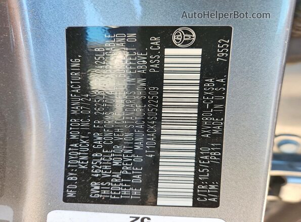 4T1DAACK4SU522509 2025 TOYOTA CAMRY Серый Вид подкапотного пространства