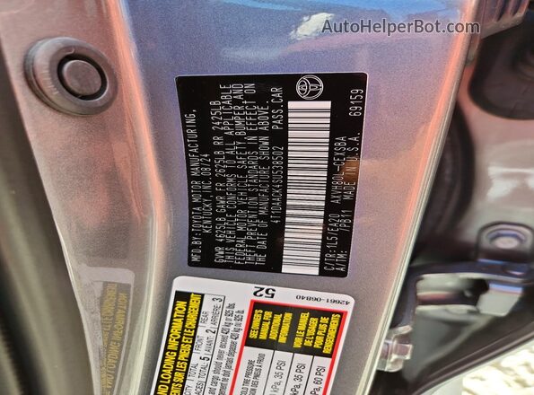 4T1DAACK4SU538502 2025 TOYOTA CAMRY Gray VIN კოდის სტიკერის ხედი