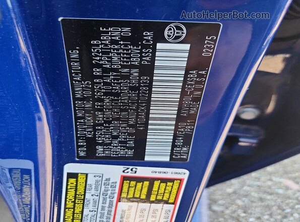 4T1DAACK4TU228139 2026 TOYOTA CAMRY Blue Вид підкапотного простору