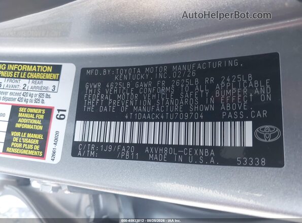 4T1DAACK4TU709704 2026 TOYOTA CAMRY Silver ძრავის განყოფილების ხედი