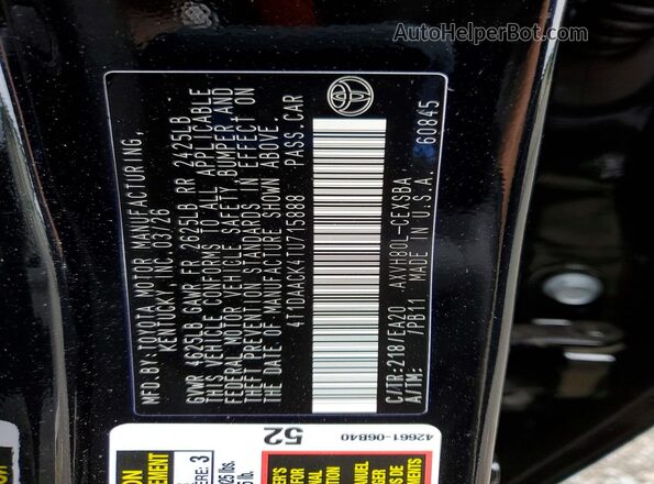 4T1DAACK4TU715888 2026 TOYOTA CAMRY Black VIN կոդի պիտակի տեսք