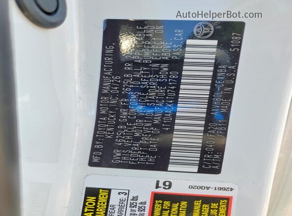 4T1DAACK4TU741780 2026 TOYOTA CAMRY White Engine compartment view