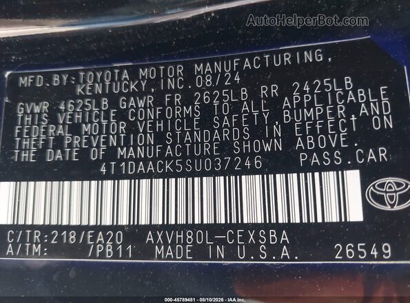 4T1DAACK5SU037246 2025 TOYOTA CAMRY Black Vista del compartimento del motor