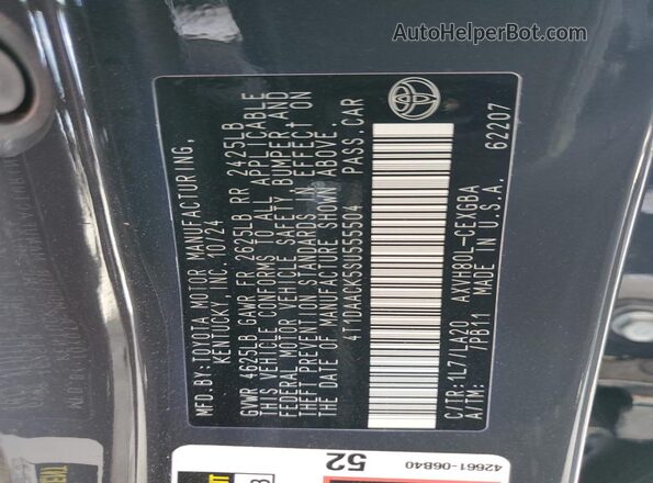 4T1DAACK5SU555504 2025 TOYOTA CAMRY Charcoal Widok komory silnika