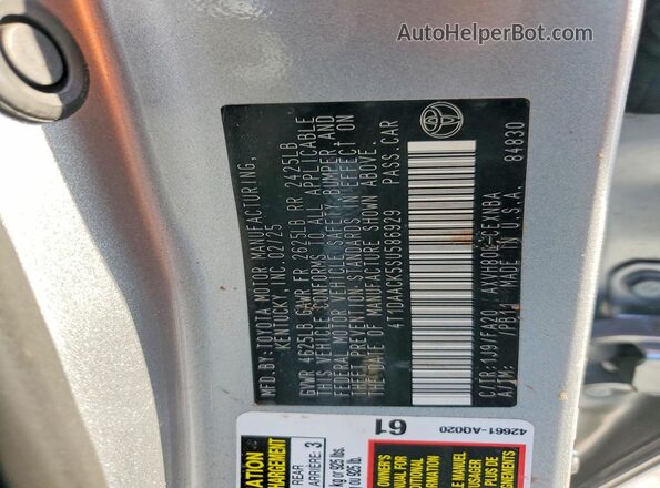 4T1DAACK5SU586929 2025 TOYOTA CAMRY Silver Вид підкапотного простору
