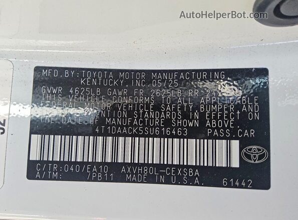 4T1DAACK5SU616463 2025 TOYOTA CAMRY White Engine compartment view
