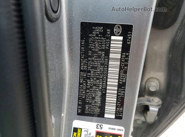 4T1DAACK5SU643081 2025 TOYOTA CAMRY Gray Вид наклейки з VIN-кодом