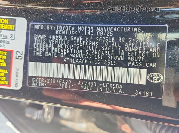 4T1DAACK5TU213505 2026 TOYOTA CAMRY Black Вид підкапотного простору