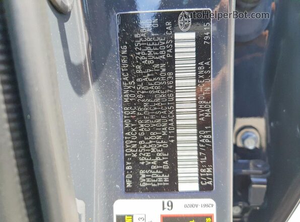 4T1DAACK5TU674638 2026 TOYOTA CAMRY Gray VIN sticker view