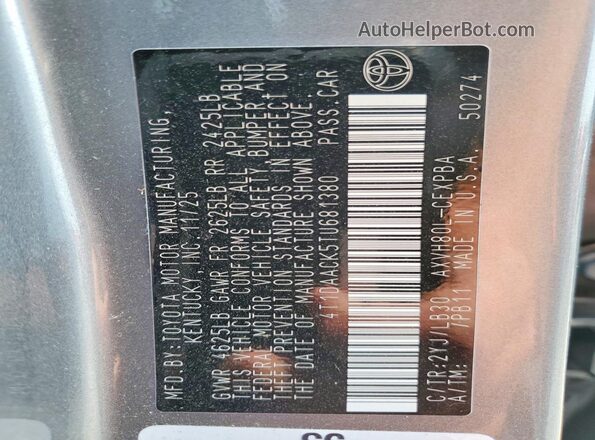 4T1DAACK5TU681380 2026 TOYOTA CAMRY Gray VIN կոդի պիտակի տեսք